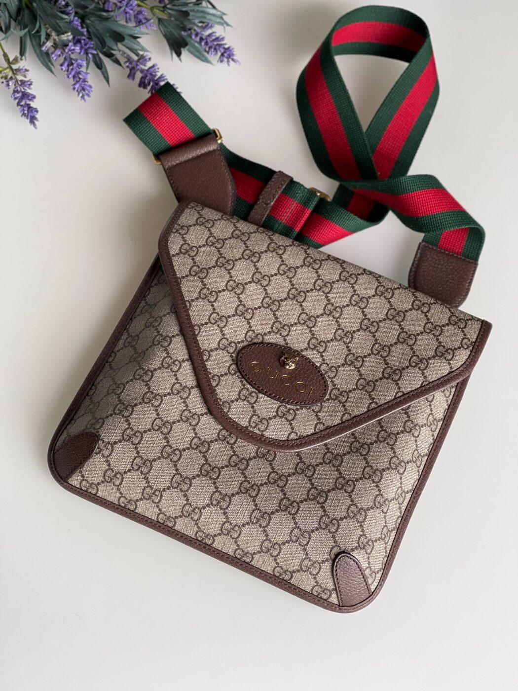 IMG_1591 Gucci Supreme Monogram Web Medium Neo Vintage Flap Messenger Bag Beige - Image 1
