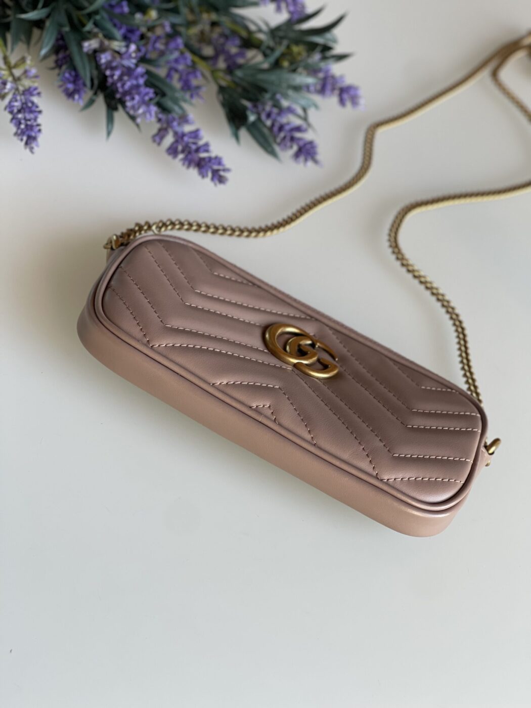 Gucci Calfskin Matelasse Mini GG Marmont Chain Crossbody Bag Porcelain Rose - Image 2
