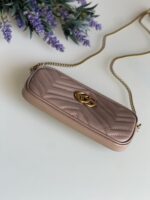 Gucci Calfskin Matelasse Mini GG Marmont Chain Crossbody Bag Porcelain Rose - Image 2