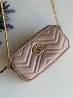 Gucci Calfskin Matelasse Mini GG Marmont Chain Crossbody Bag Porcelain Rose - Image 3
