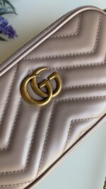 Gucci Calfskin Matelasse Mini GG Marmont Chain Crossbody Bag Porcelain Rose - Image 4