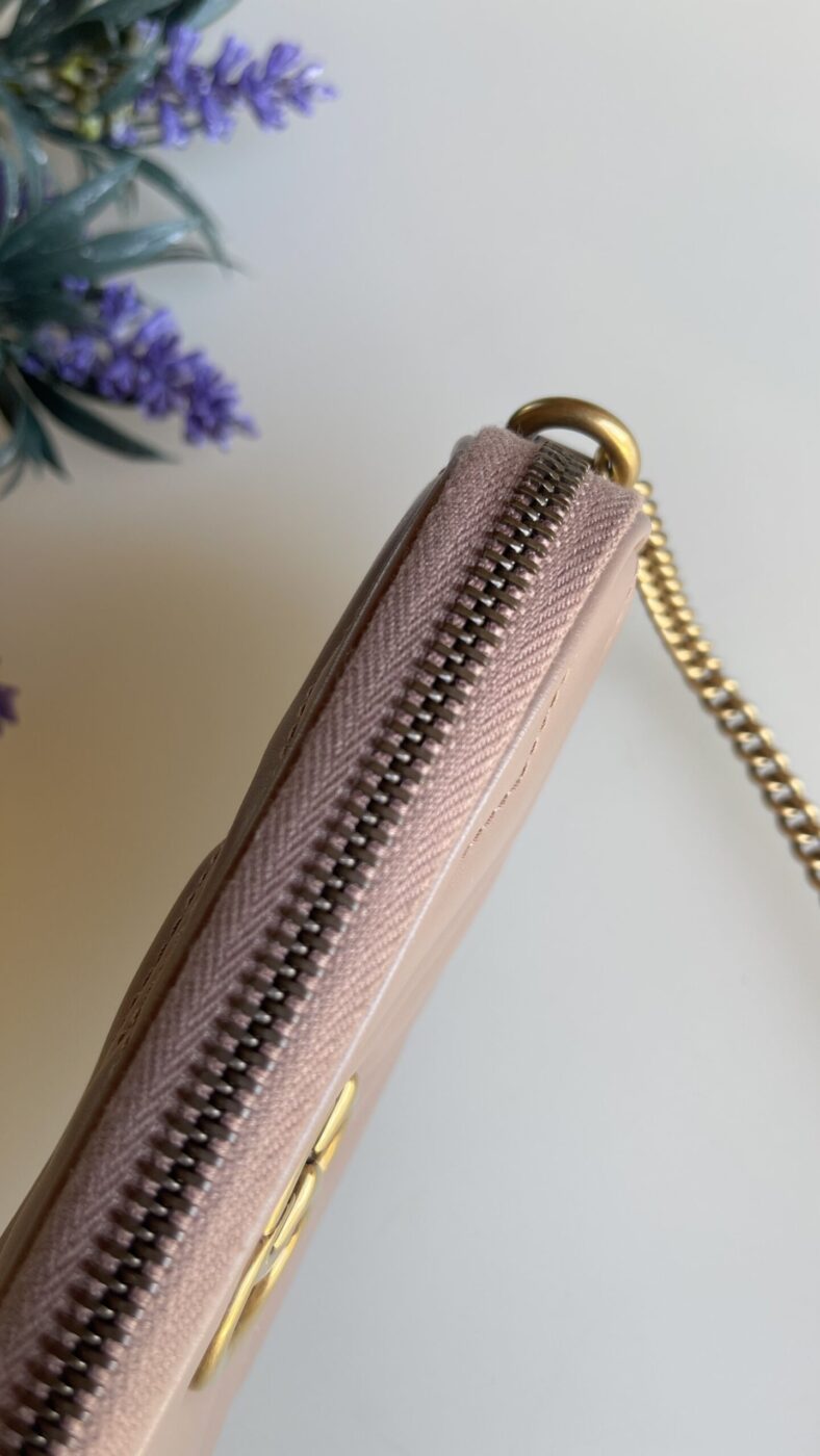 Gucci Calfskin Matelasse Mini GG Marmont Chain Crossbody Bag Porcelain Rose - Image 5