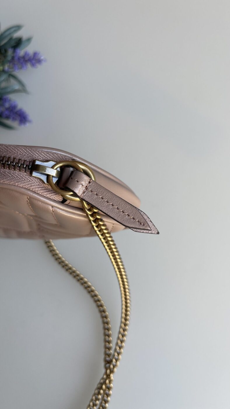 Gucci Calfskin Matelasse Mini GG Marmont Chain Crossbody Bag Porcelain Rose - Image 6