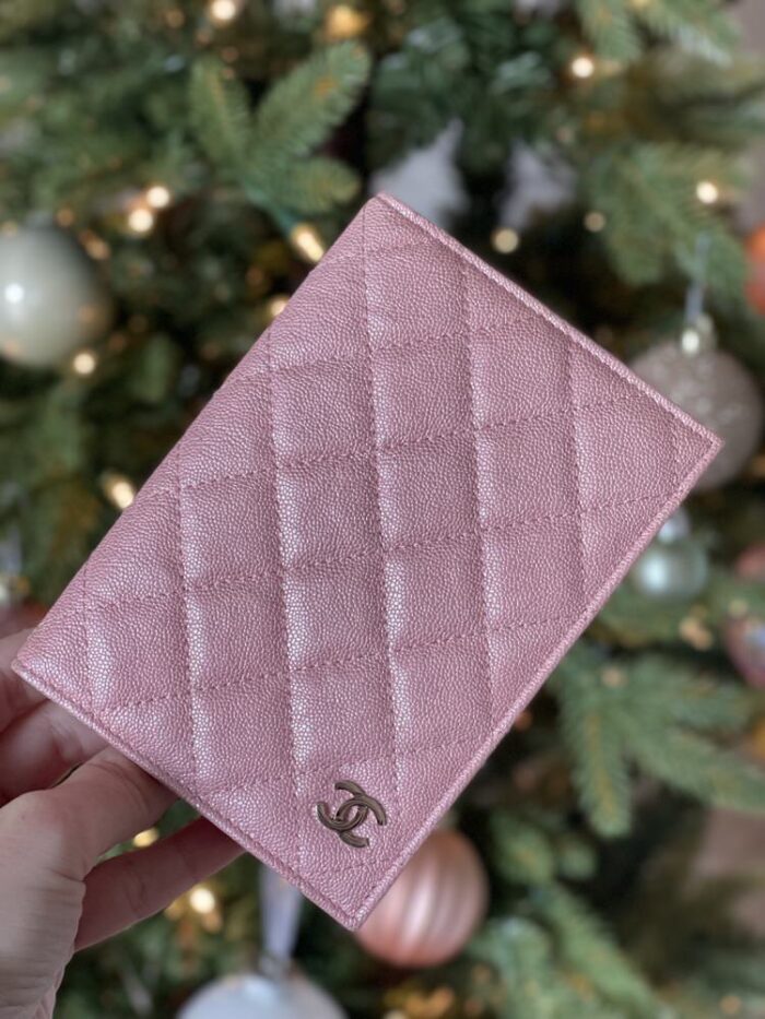 IMG_1157-1 Chanel Iridescent Caviar Quilted Pink Passport Cover - Image 1
