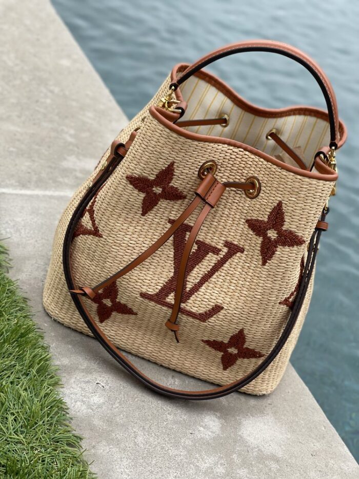 IMG_5960 2-1 Louis Vuitton Raffia Calfskin Monogram Neonoe MM Tan - Image 1