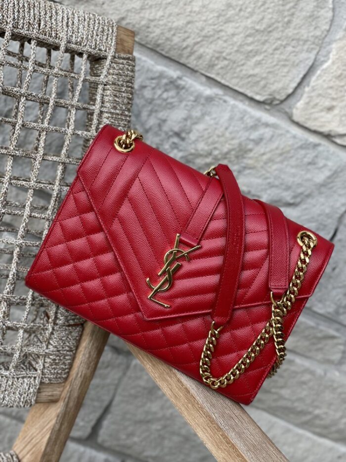 IMG_5106-1 YSL Medium Envelope Leather Chain Shoulder Bag Red - Image 1