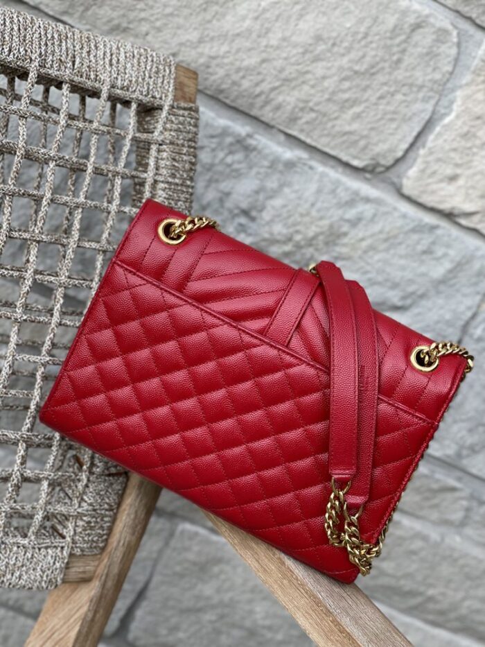 YSL Medium Envelope Leather Chain Shoulder Bag Red - Image 2