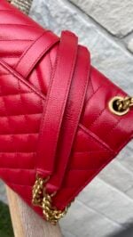 YSL Medium Envelope Leather Chain Shoulder Bag Red - Image 3