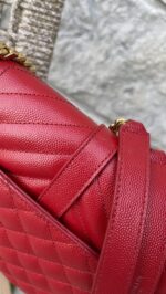 YSL Medium Envelope Leather Chain Shoulder Bag Red - Image 4