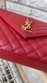 YSL Medium Envelope Leather Chain Shoulder Bag Red - Image 6