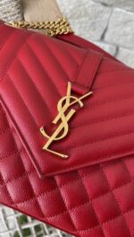 YSL Medium Envelope Leather Chain Shoulder Bag Red - Image 7