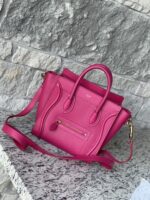 Celine Drummed Calfskin Nano Luggage Fuchsia