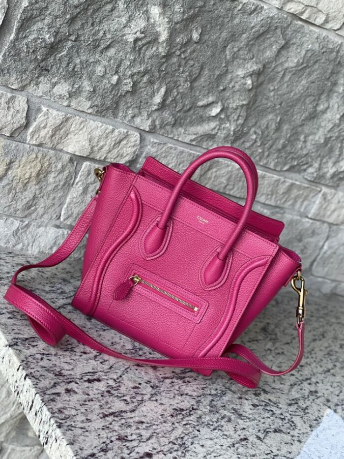 Celine Drummed Calfskin Nano Luggage Fuchsia - Image 1