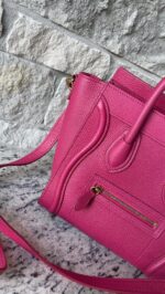 Celine Drummed Calfskin Nano Luggage Fuchsia - Image 2