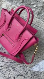 Celine Drummed Calfskin Nano Luggage Fuchsia - Image 3