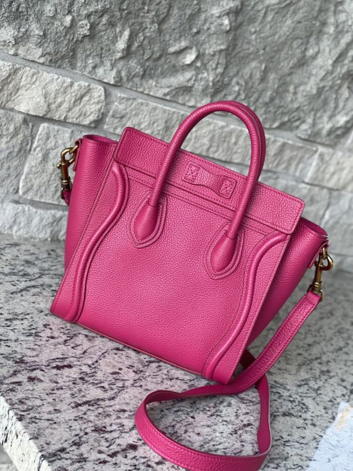 Celine Drummed Calfskin Nano Luggage Fuchsia - Image 6