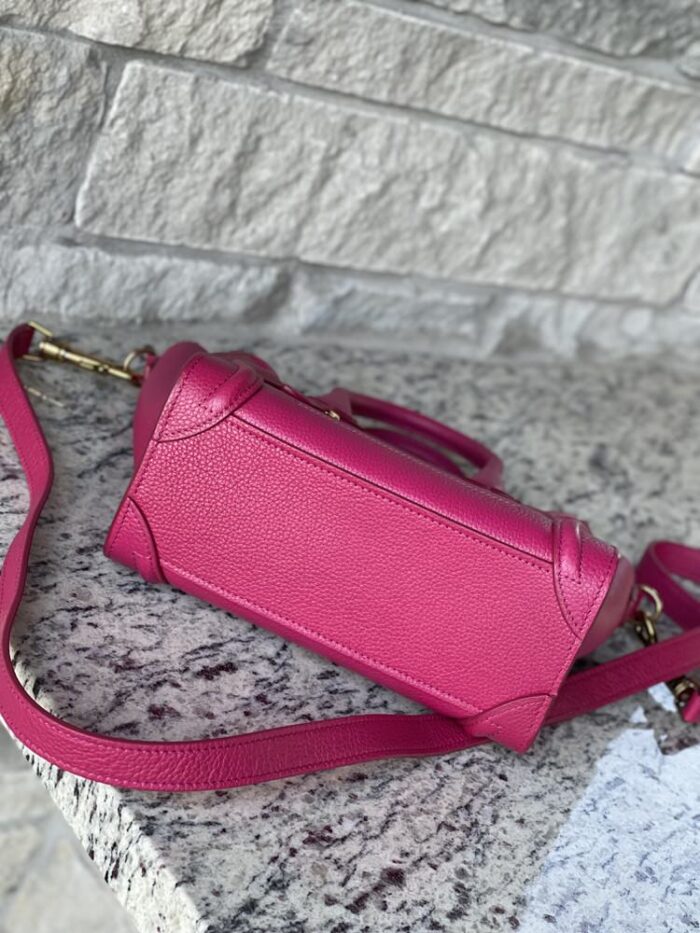 Celine Drummed Calfskin Nano Luggage Fuchsia - Image 7