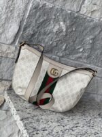 Gucci GG Supreme Monogram Web Small Ophidia Half Moon Hobo Beige Mystic White Oatmeal