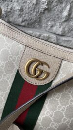 Gucci GG Supreme Monogram Web Small Ophidia Half Moon Hobo Beige Mystic White Oatmeal - Image 3