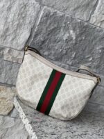 Gucci GG Supreme Monogram Web Small Ophidia Half Moon Hobo Beige Mystic White Oatmeal - Image 5