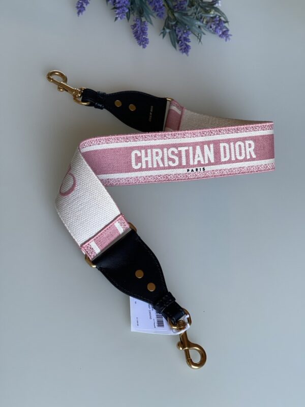 Dior Canvas Embroidered Shoulder Strap Rose Des Vents Pink - Image 1