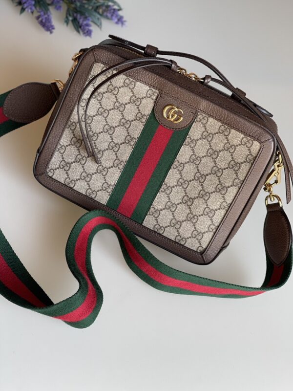 IMG_1735 2-1 Gucci GG Supreme Monogram Web Small Ophidia Top Handle Shoulder Bag Brown - Image 1