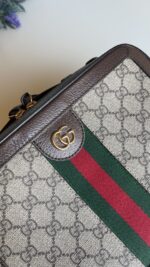 Gucci GG Supreme Monogram Web Small Ophidia Top Handle Shoulder Bag Brown - Image 5