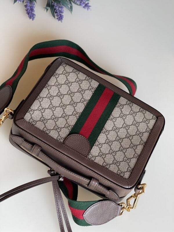 Gucci GG Supreme Monogram Web Small Ophidia Top Handle Shoulder Bag Brown - Image 8
