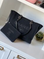 Chanel Canvas Small Deauville Tote Black - Image 2