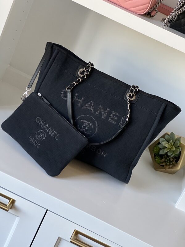 Chanel Canvas Small Deauville Tote Black - Image 2