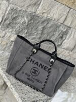 Chanel Large Deauville Sequins Charcoal - Image 2