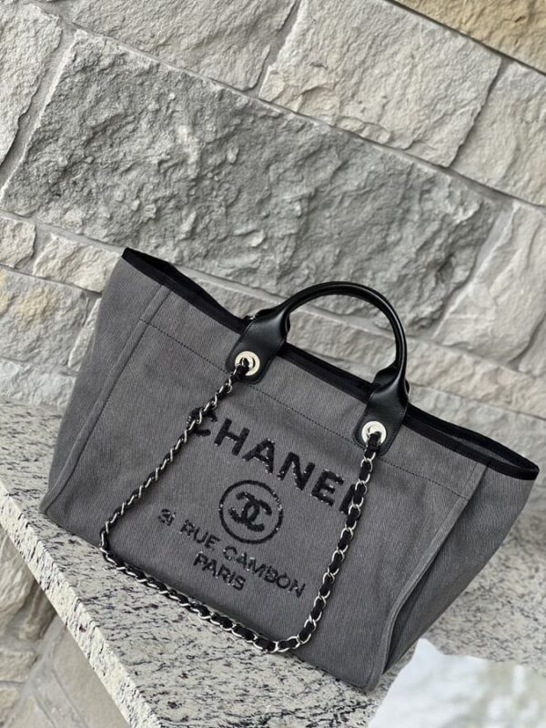 Chanel Large Deauville Sequins Charcoal - Image 2