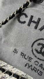 Chanel Large Deauville Sequins Charcoal - Image 3