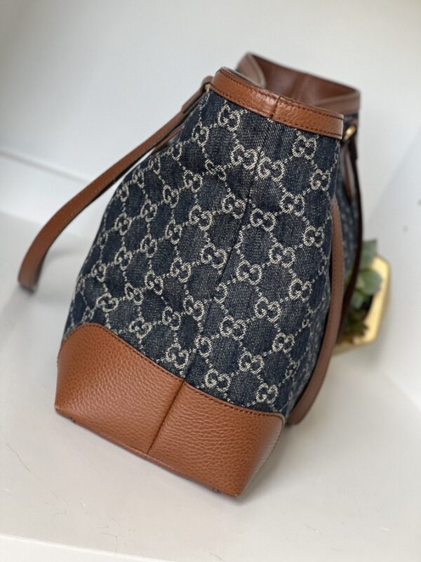 Gucci New Denim GG Monogram Medium Ophidia Shopping Tote Blue Tea Cuir - Image 3