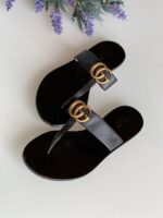 Gucci Black Leather Thong Sandals Black 36