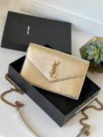 YSL Monogramme Envelope Metallic Gold Leather Shoulder Bag