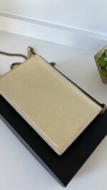 YSL Monogramme Envelope Metallic Gold Leather Shoulder Bag - Image 7