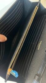 YSL Grain De Poudre Matelasse Chevron Monogram Chain Wallet Black - Image 10
