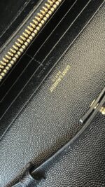 YSL Grain De Poudre Matelasse Chevron Monogram Chain Wallet Black - Image 11
