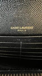 YSL Grain De Poudre Matelasse Chevron Monogram Chain Wallet Black - Image 13