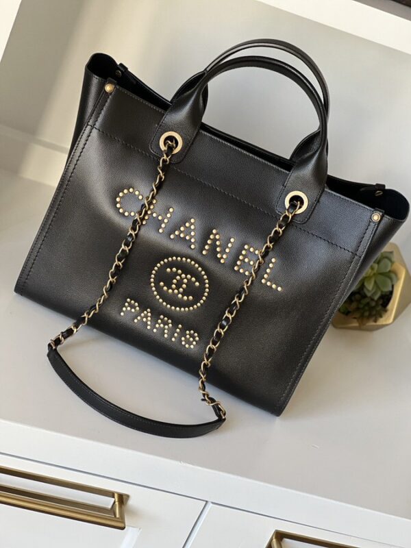 Chanel Caviar Small Studded Deauville Tote Black - Image 1