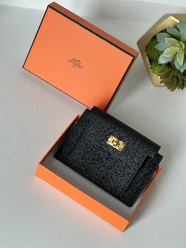 Hermes Epsom Kelly Pocket Compact Wallet Black - Image 1