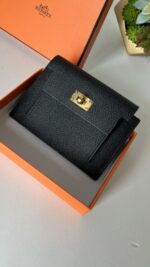 Hermes Epsom Kelly Pocket Compact Wallet Black - Image 2