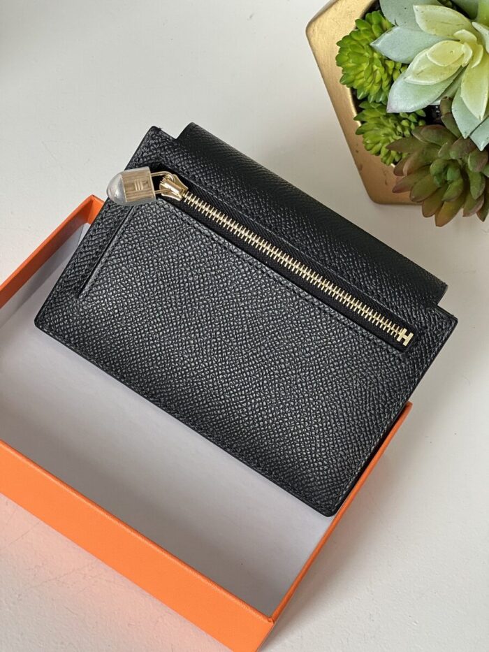 Hermes Epsom Kelly Pocket Compact Wallet Black - Image 6