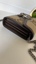 Gucci Monogram Jumbo GG Textured Dollar Calfskin Mini Dionysus Chain Wallet Camel Ebony New Acero - Image 5
