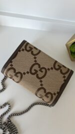 Gucci Monogram Jumbo GG Textured Dollar Calfskin Mini Dionysus Chain Wallet Camel Ebony New Acero - Image 6
