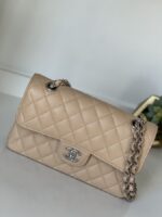 Chanel Classic Small Double Flap Beige Claire Caviar Leather Silver Hardware