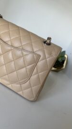 Chanel Classic Small Double Flap Beige Claire Caviar Leather Silver Hardware - Image 12