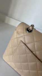 Chanel Classic Small Double Flap Beige Claire Caviar Leather Silver Hardware - Image 14