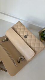 Chanel Classic Small Double Flap Beige Claire Caviar Leather Silver Hardware - Image 25